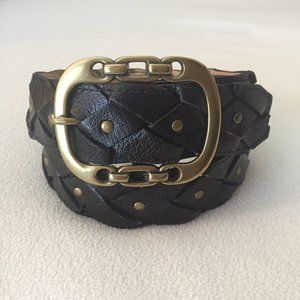 Genuine Leather Black Woven Belt Size M